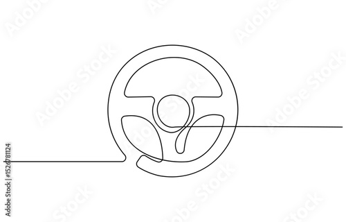 Steering wheel symbol in continuous line drawing style. Abstract background, Minimal illustration. Hand drawn linear silhouette. Outline design, print, banner, card, brochure, poster.