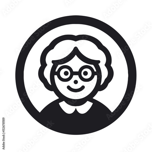 Cartoon grandmother character with glasses and curly hair  