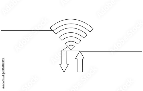 Continuous one line drawing of WIFI signal. One line drawing illustration of  wifi signal for internet. World telecommunication day,  hotspot for UI and mobile applications in simple linear style