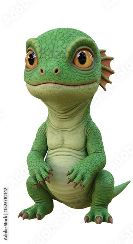 Cartoon Green Lizard Sitting Illustration on Black png isolated transparent background
