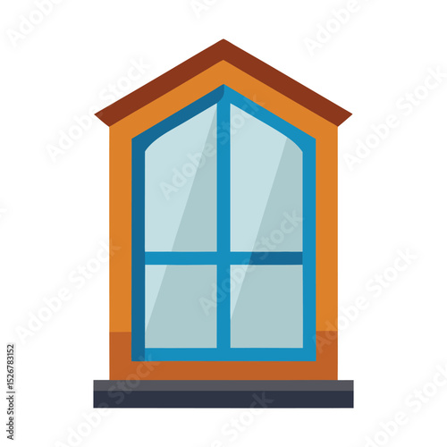 Arched blue framed window vector illustration building facade architecture element design