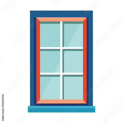 Illustration of a rectangular window with six panes in blue and orange