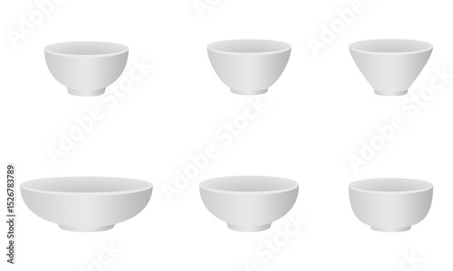 bowl set with different model, vector illustration isolated on white background.