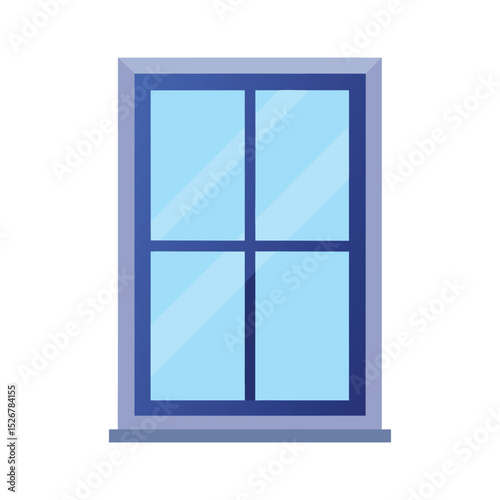 Simple square window frame with pale blue panes isolated on white