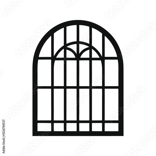 Isolated arched window frame black and white architectural element illustration
