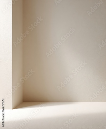 Wallpaper Mural Beige wall and floor corner with diffused natural light, creating a serene and minimalist atmosphere for interior design mockups. Torontodigital.ca