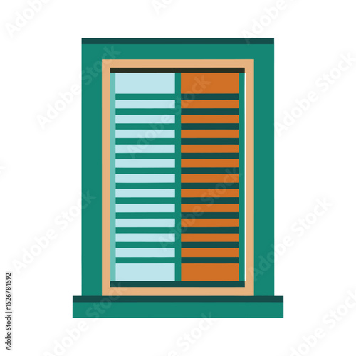 Window with shutters open and closed isolated on white background illustration