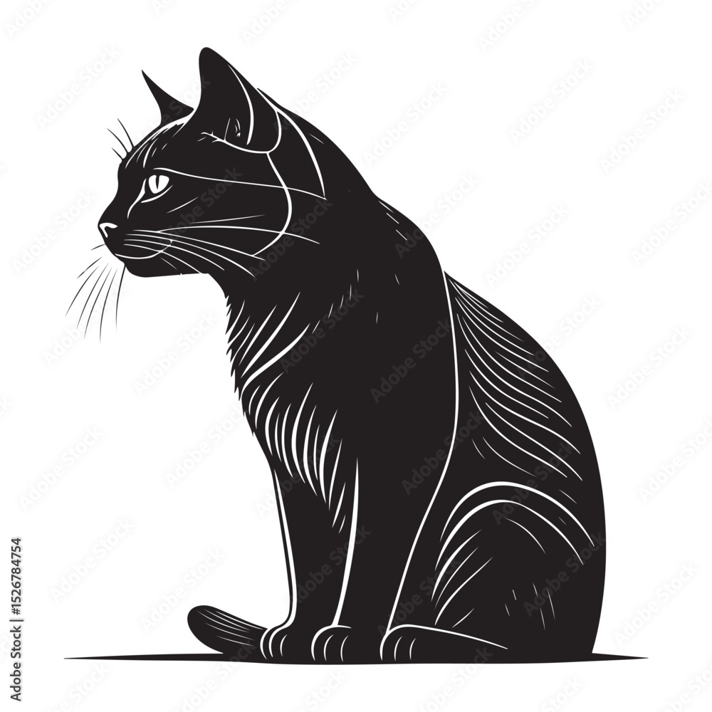 Obraz premium Stylized Black Cat Sitting Side Profile Vector Illustration