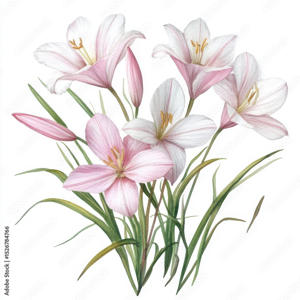 Fototapeta premium Delicate Pink and White Flower Bouquet Illustration