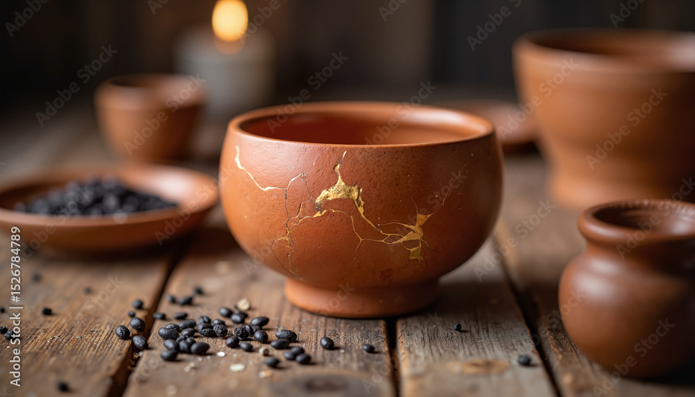 Fototapeta premium Clay pottery in earthy tones showcasing traditional craftsmanship for rustic decor