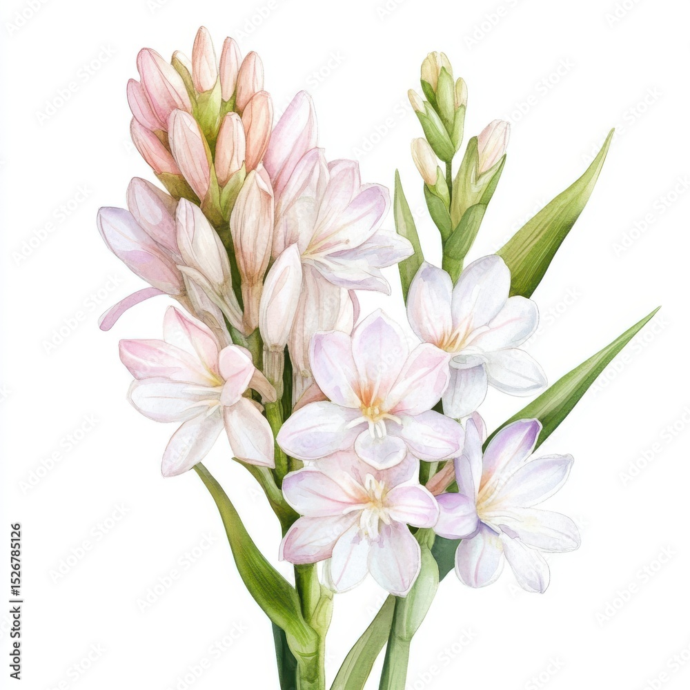 Fototapeta premium Delicate Pink and White Watercolor Flower Bouquet