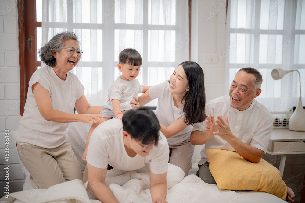 Obraz premium Family enjoying quality time together in a cozy bedroom during the morning