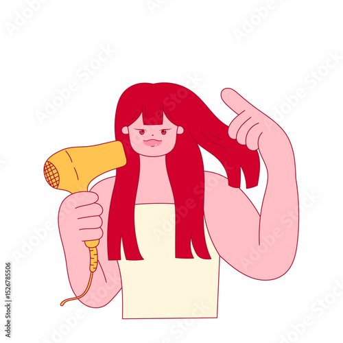 woman drying hair with hair dryer