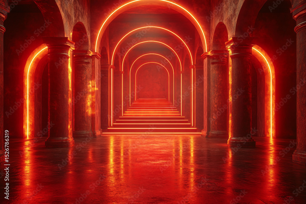 Fototapeta premium Mystical Podium and Stage with Whimsical Smoke and Light Effects for Brand Advertisement, Generative AI