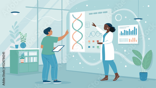 Sterile Whites Vector Illustration of Genomic Healthcare Technology  