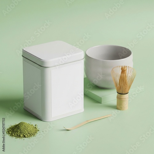 Matcha Tea Tin Packaging Mockup with Blank Label and Minimal Design