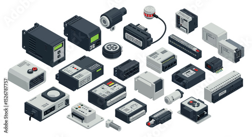 Variety of electronic components and devices for circuit design and engineering vector illustration