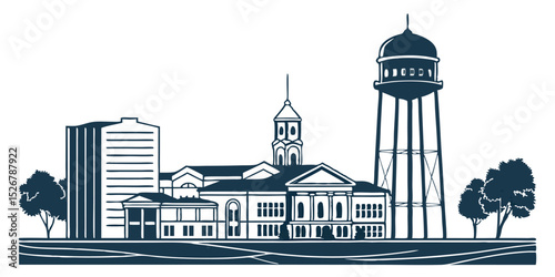 Arizona Suburb Silhouette – Gilbert Cityscape with Civic Buildings