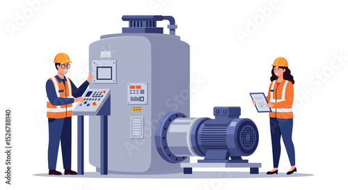 Solar-powered irrigation system with water tower and environmental impact concept vector illustration