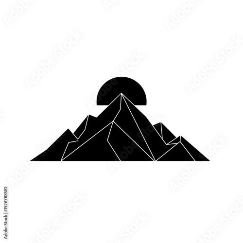 Majestic Silhouette of Mountains: A captivating minimalist representation of majestic mountains with the sun in the background. Embodying the raw power and serenity of the natural world.