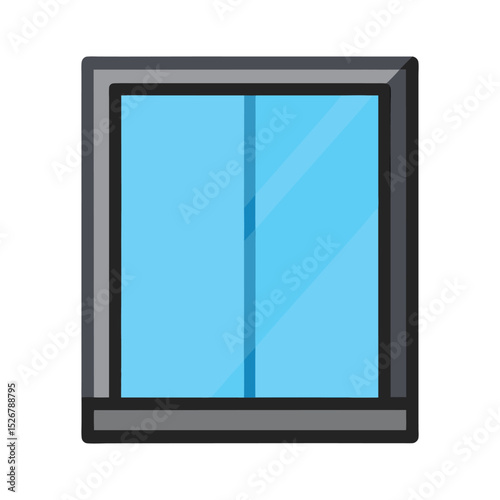 Isolated window illustration with blue glass and gray frame simple design