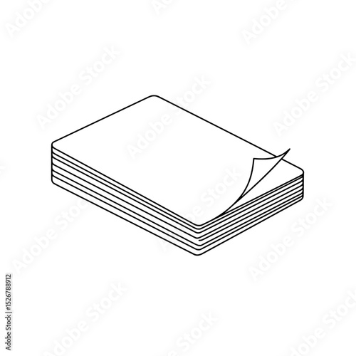 Stacked Papers with a Lifted Corner: A simple, line-art illustration of a neat stack of papers, with one corner subtly lifted, creating a sense of readiness or a gentle invitation to begin.
