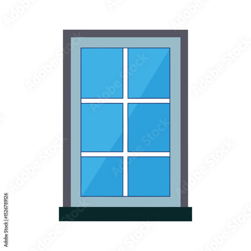 Illustration of a window frame with six panes and blue glass