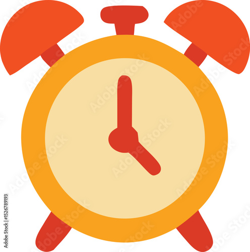 Icon Retro alarm clock illustration showing five o'clock, with vibrant orange and yellow colors, isolated on white background