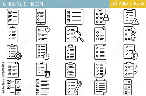 Checklist Icon Set Editable Line Icons for Organization and Project Management