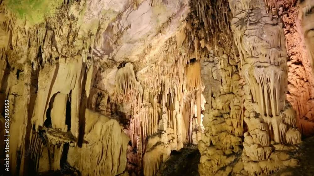 Spectacular Stalactite and Stalagmite Formations in Cave Interior