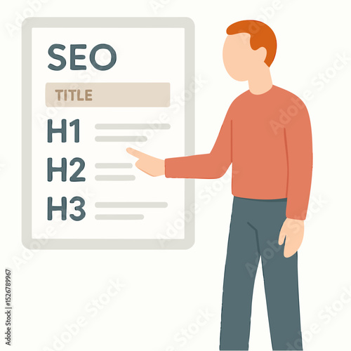 Flat Illustration SEO Presentation Man Pointing to Heading List