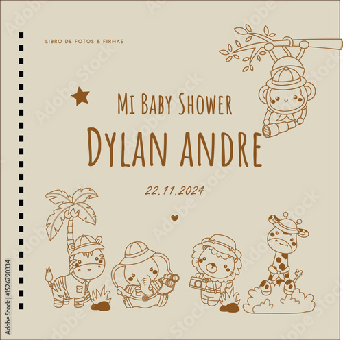 Baby Shower Guest Book Cover Template - Cute Animals Illustration