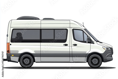 Side profile illustration of a large white passenger van