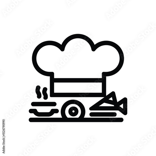  vector icons cooking food chef hat include a pizza slice, a sushi roll, spaghetti and meatballs, a curry bowl burger , fish