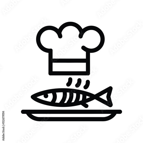  vector icons cooking food chef hat include a pizza slice, a sushi roll, spaghetti and meatballs, a curry bowl burger , fish
