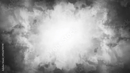 Atmospheric cloud frame with bright center in grayscale for creative backgrounds