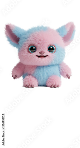 Illustration of a cute cartoon monster in pink and blue png isolated transparent background