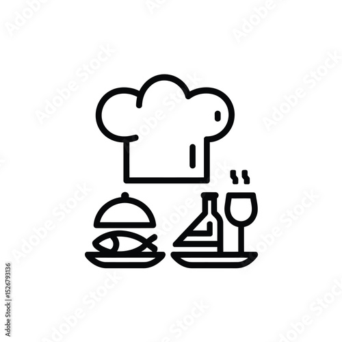  vector icons cooking food chef hat include a pizza slice, a sushi roll, spaghetti and meatballs, a curry bowl burger , fish