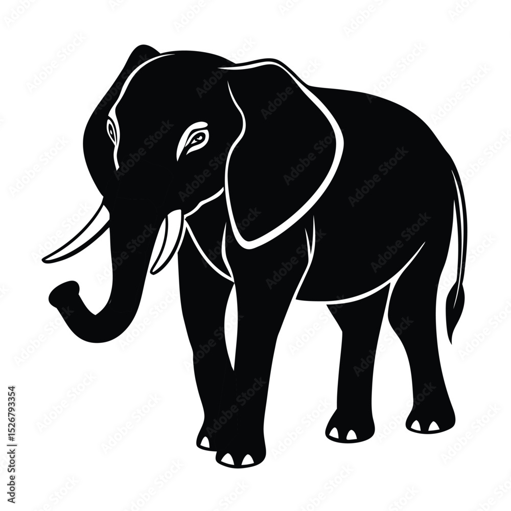 Obraz premium Silhouette of an Elephant on White Background in Side Profile ,ai generator 