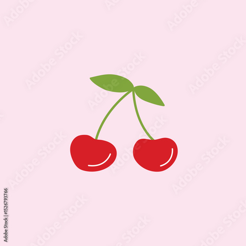 Cherry on isolated background. Vector illustration cartoon flat style