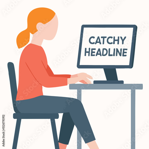 Flat Illustration of Woman Working at Computer with Catchy Headline
