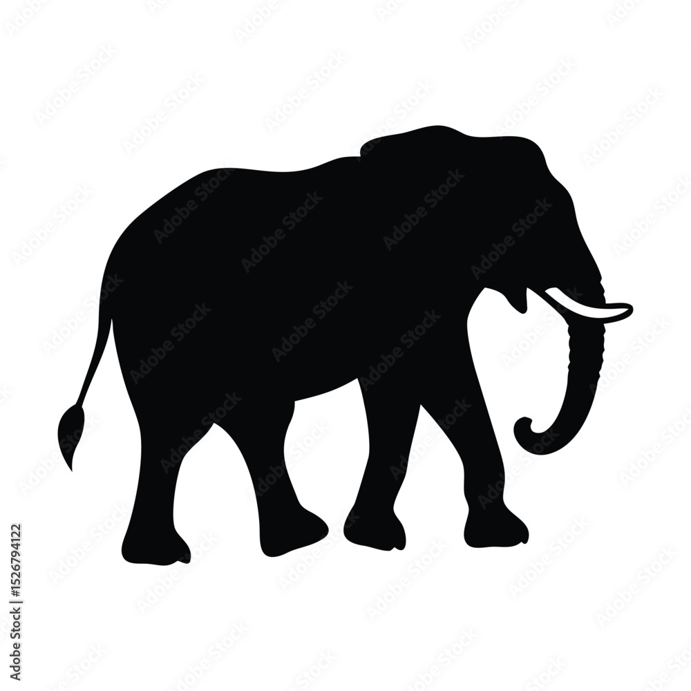 Fototapeta premium Silhouette of an Elephant on White Background in Side Profile ,ai generator 
