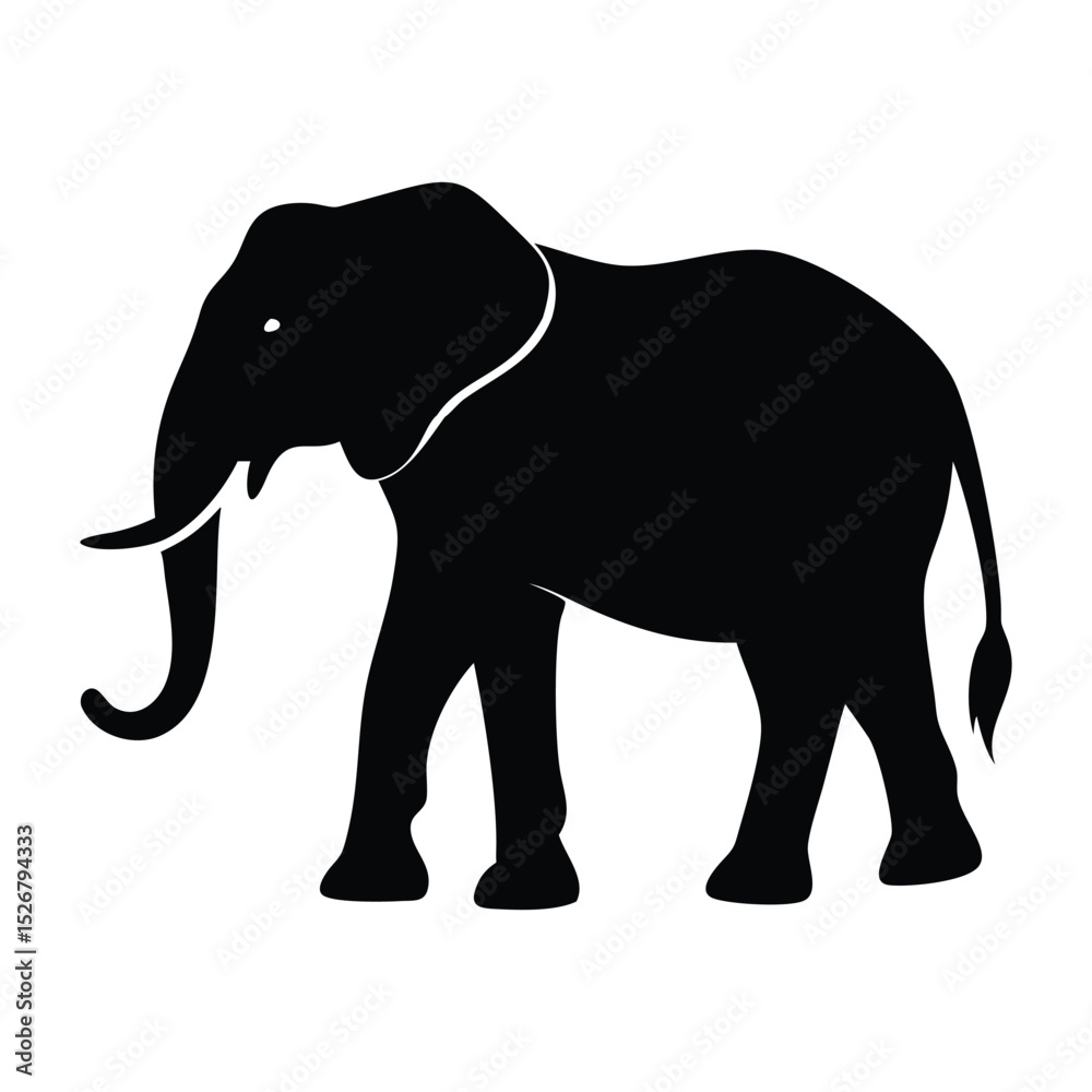 Fototapeta premium Silhouette of an Elephant on White Background in Side Profile ,ai generator 