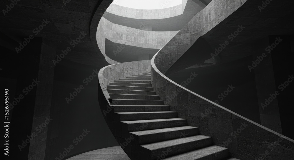 Obraz premium Descending staircase black and white photography