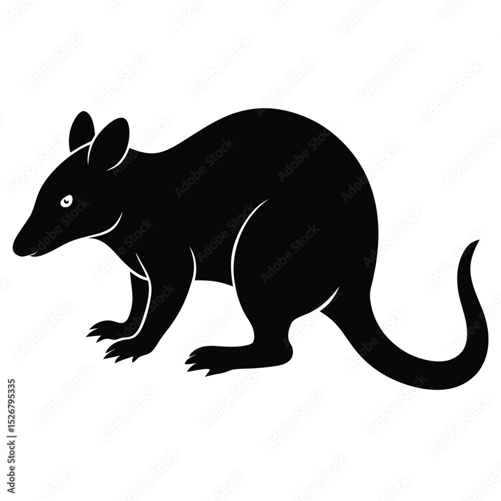 Fototapeta premium Black silhouette of a cute bandicoot animal