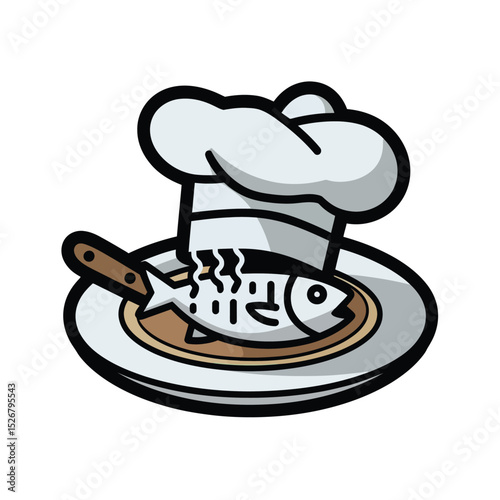  vector icons cooking food chef hat include a pizza slice, a sushi roll, spaghetti and meatballs, a curry bowl burger , fish