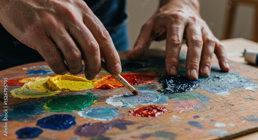 Obraz premium Hands mixing paint on palette