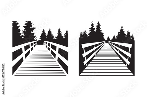 Wooden Bridge in Forest Silhouettes