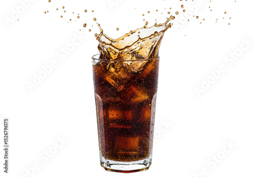 Wallpaper Mural Cola drink with ice cubes splashing in a glass, isolated on transparent background Torontodigital.ca