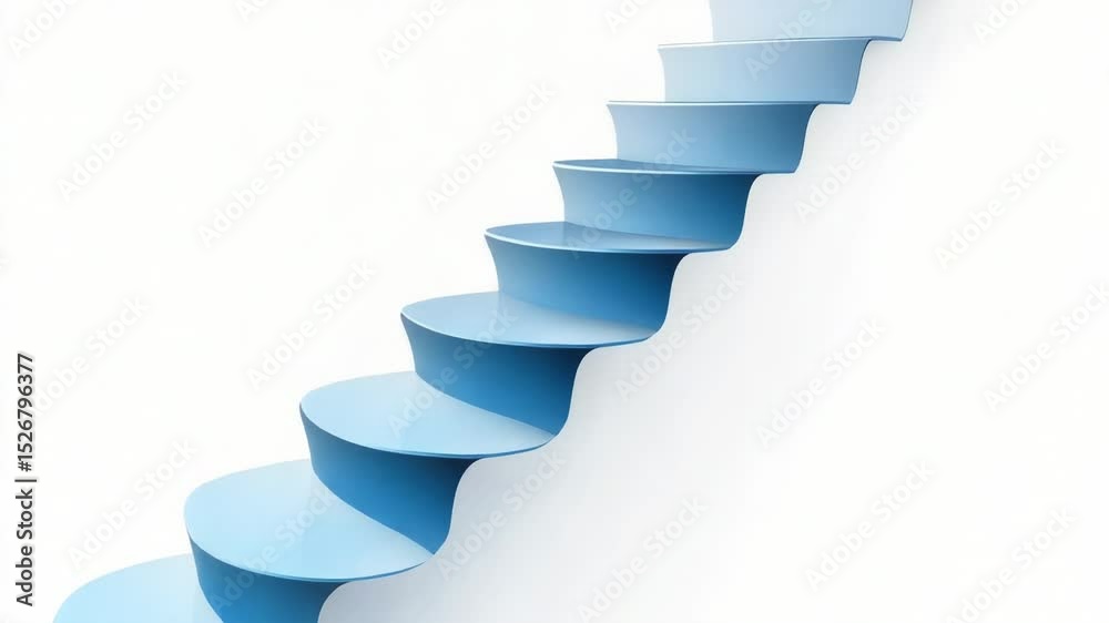 A modern architectural feature with a blue spiral staircase set against a white background